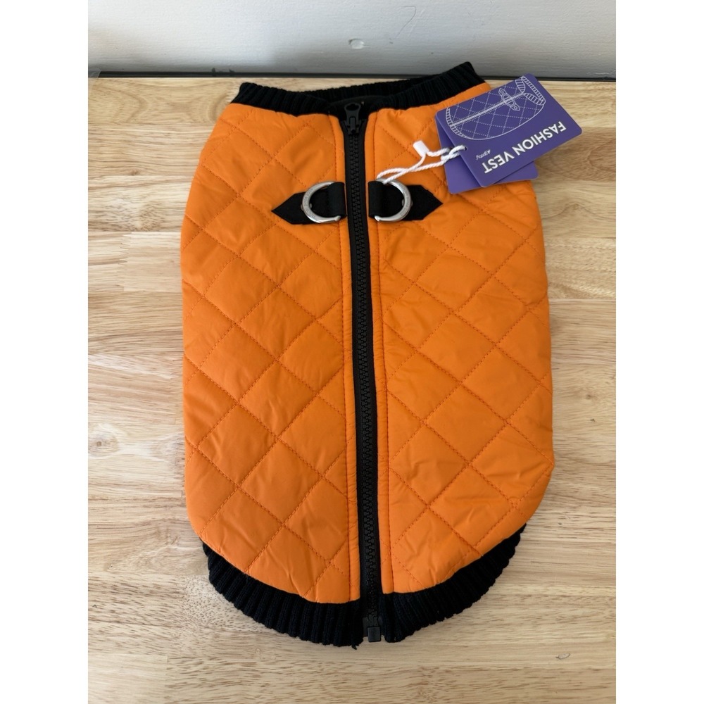 Gooby Dog Jacket Vest Orange Quilted Fleece Lined Zip Harness Ring Warm LARGE